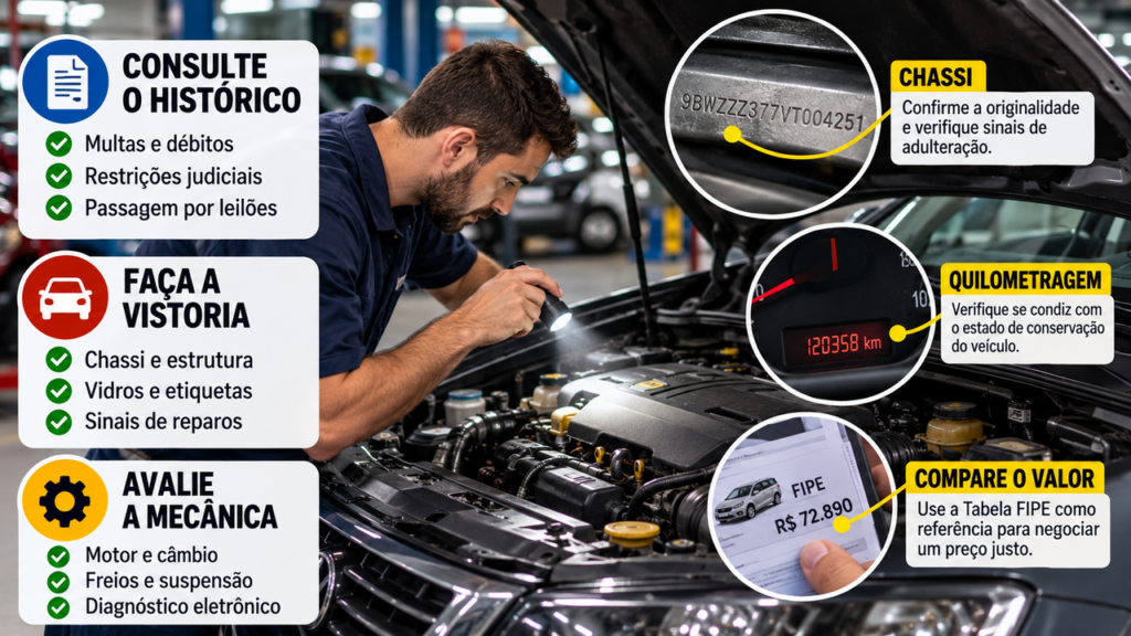 Antes de comprar um carro usado, confira estes detalhes que muita gente ignora e descubra como evitar prejuízos, dívidas escondidas e problemas que podem transformar o sonho do veículo próprio em uma grande dor de cabeça