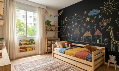 Mãe pinta uma parede do quarto com tinta lousa para os filhos desenharem e descobre o que acontece com a parede quando quiser pintar por cima