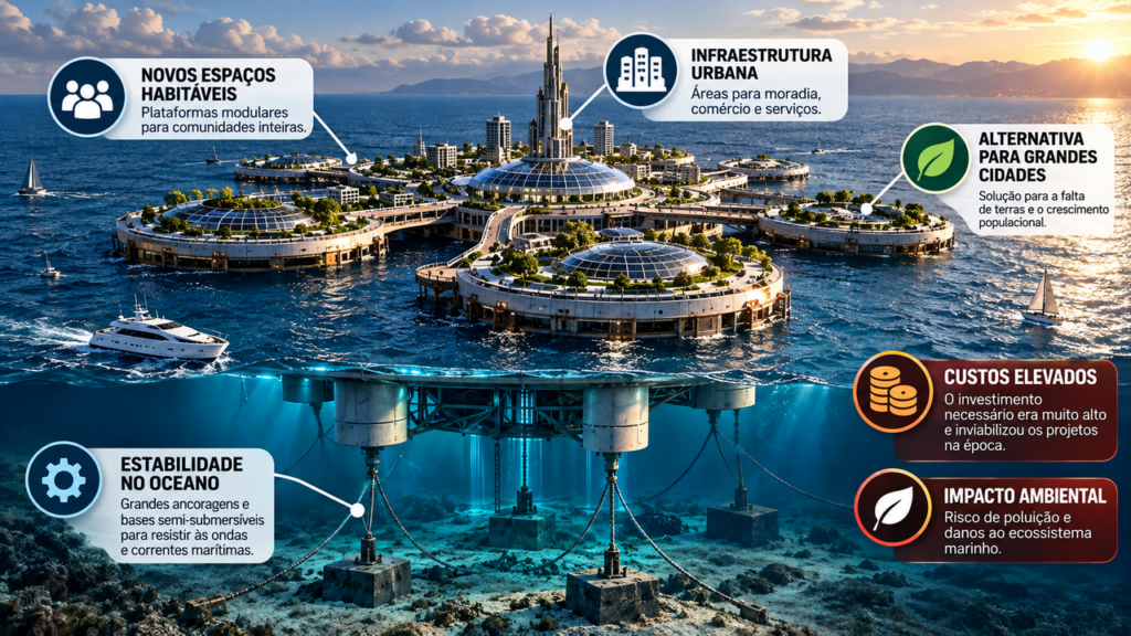 Em 1980, um projeto de engenharia estudou a possibilidade de construir ilhas artificiais no oceano para ampliar áreas habitáveis e a proposta revelou os enormes desafios de criar terrenos em mar aberto