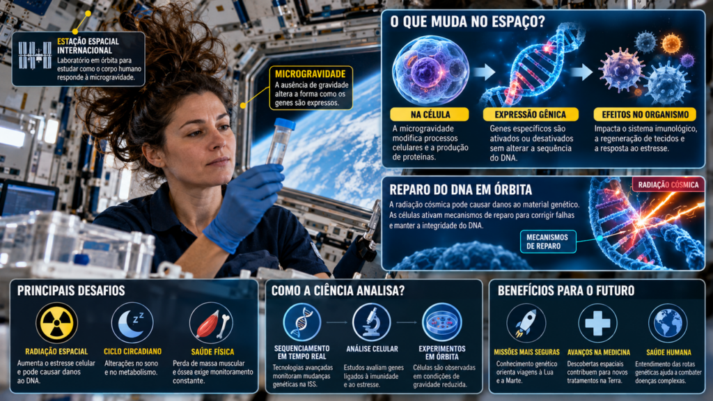 O espaço pode “mudar” o DNA humano, cientista explica como a microgravidade altera a leitura dos genes sem modificar o código genético