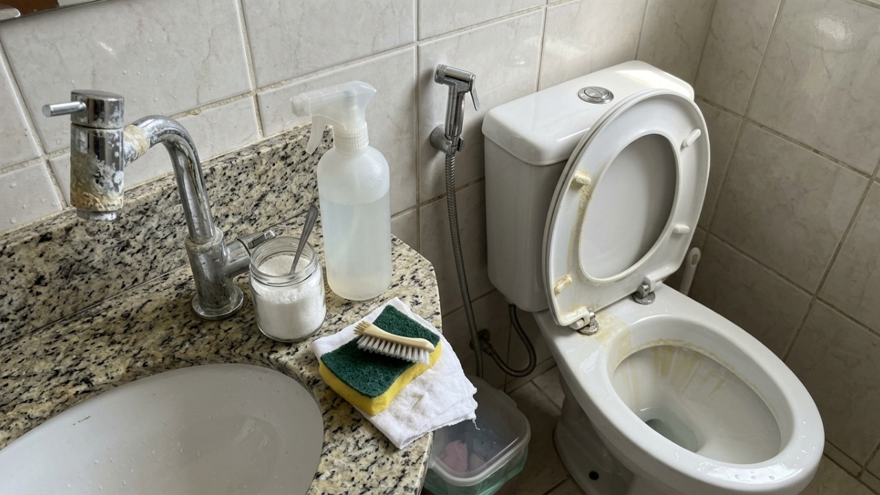 Nem vinagre nem bicarbonato: esse ingrediente pode ser mais eficaz para remover o calcário do vaso sanitário e das torneiras quando a crosta já está endurecida