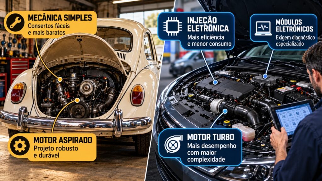 Por que alguns carros antigos continuam rodando por décadas enquanto modelos modernos apresentam problemas mesmo com poucos anos de uso