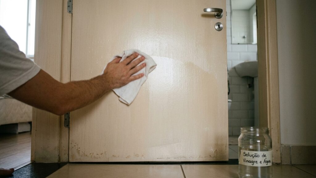 O detalhe da porta do banheiro que o vinagre pode ajudar