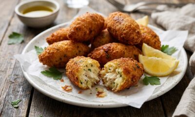 Chefs de cozinha afirmam: “Para o bolinho de bacalhau ficar crocante e não desmanchar durante a fritura, não utilize batatas encharcadas de água, mas escorra e amasse bem antes de juntar ao peixe”
