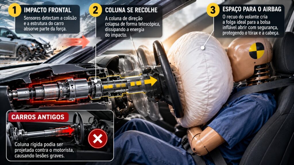 O volante que se retrai em acidentes e a tecnologia desenvolvida para reduzir lesões no peito do motorista