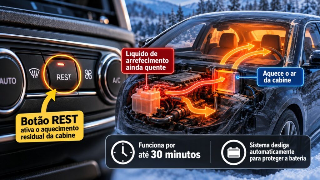 O botão presente em alguns carros que permite manter a temperatura interna mesmo depois de desligar o motor e como funciona esse recurso