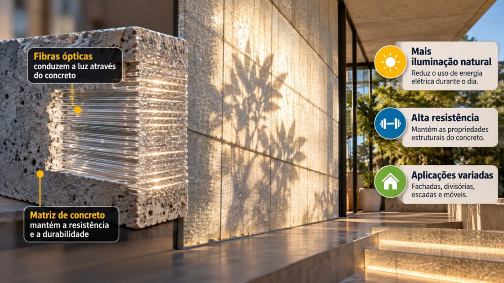 O concreto translúcido incorpora fibras ópticas e permite que a luz atravesse paredes que, à primeira vista, parecem feitas de concreto comum 