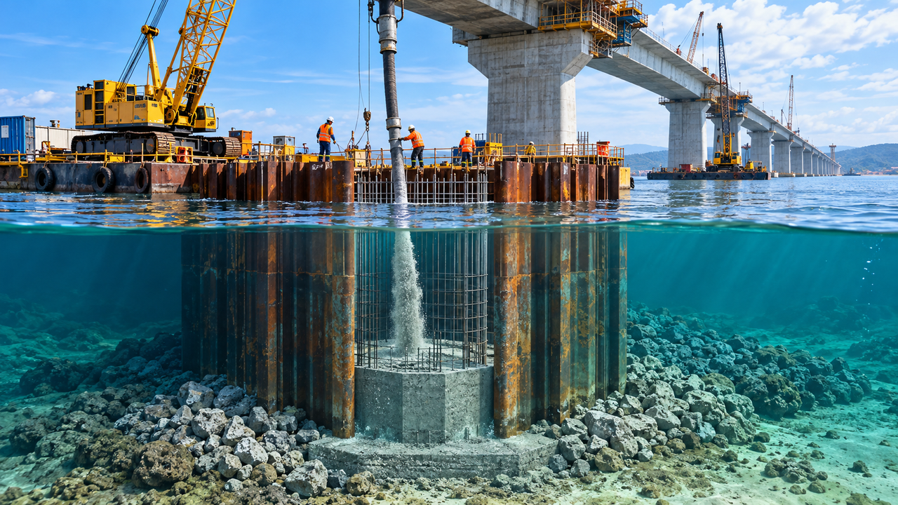 Como engenheiros conseguem colocar toneladas de concreto debaixo d'água sem deixar que o material se misture à correnteza e perca a resistência necessária para sustentar uma ponte?