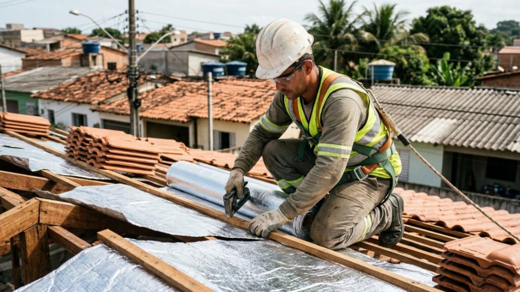 Morador coloca manta térmica aluminizada embaixo das telhas e descobre quantos graus a temperatura dentro de casa pode cair nos dias mais quentes do verão