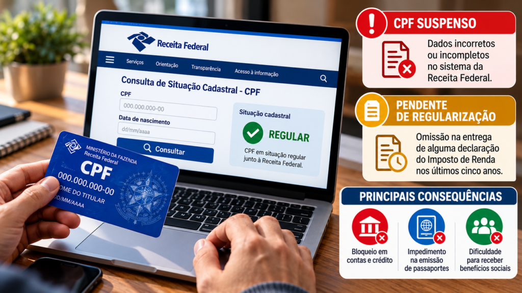 Receita Federal faz alerta sobre o CPF em 2026 e explica qual irregularidade cadastral pode causar problemas para brasileiros que precisam manter seus documentos em dia