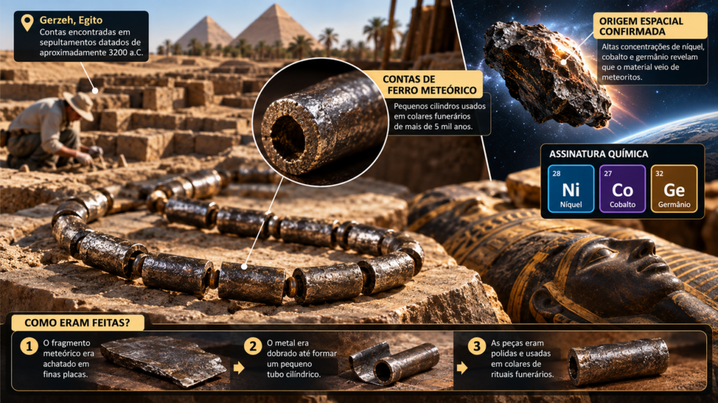 Cientistas analisam contas de ferro de 5 mil anos encontradas no Egito e confirmam uma origem surpreendente: o metal veio do espaço