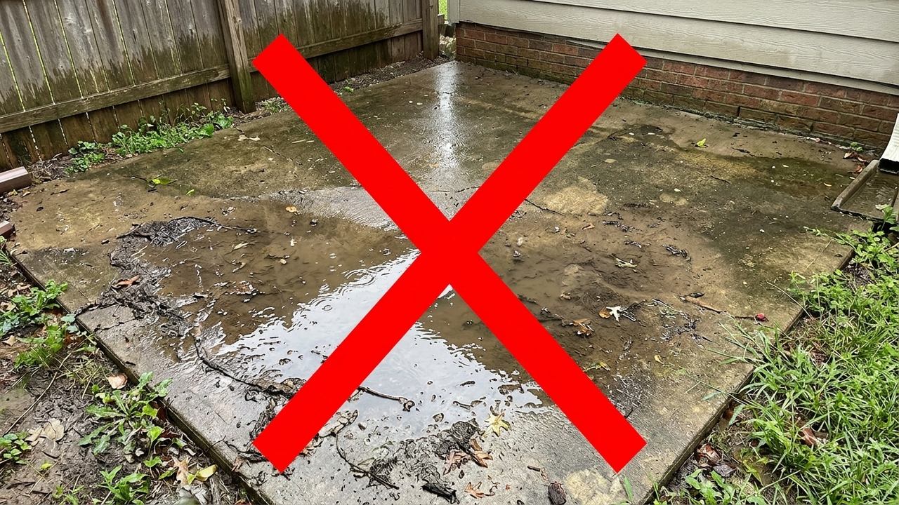 Pedreiro experiente ensina o cálculo simples de caimento de água para fazer contrapiso externo perfeito sem formar poças nos cantos após chuva