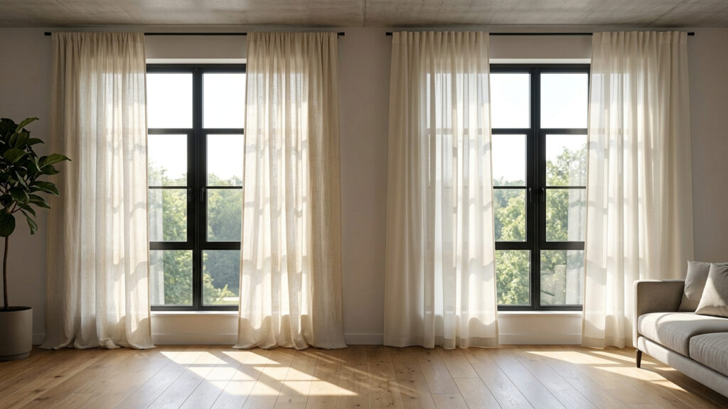 Cortinas de linho sintético ou linho puro: as diferenças práticas de caimento, lavagem na máquina e custo que você deve considerar