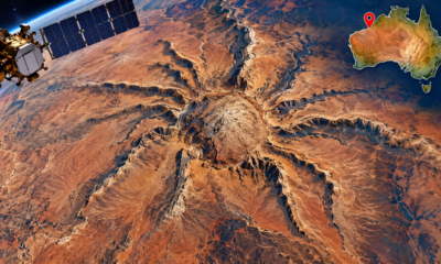 Imagem da NASA mostra uma enorme estrutura em forma de aranha na Austrália, com um centro de 4 quilômetros e gigantescas ramificações esculpidas pela erosão ao longo de milhões de anos