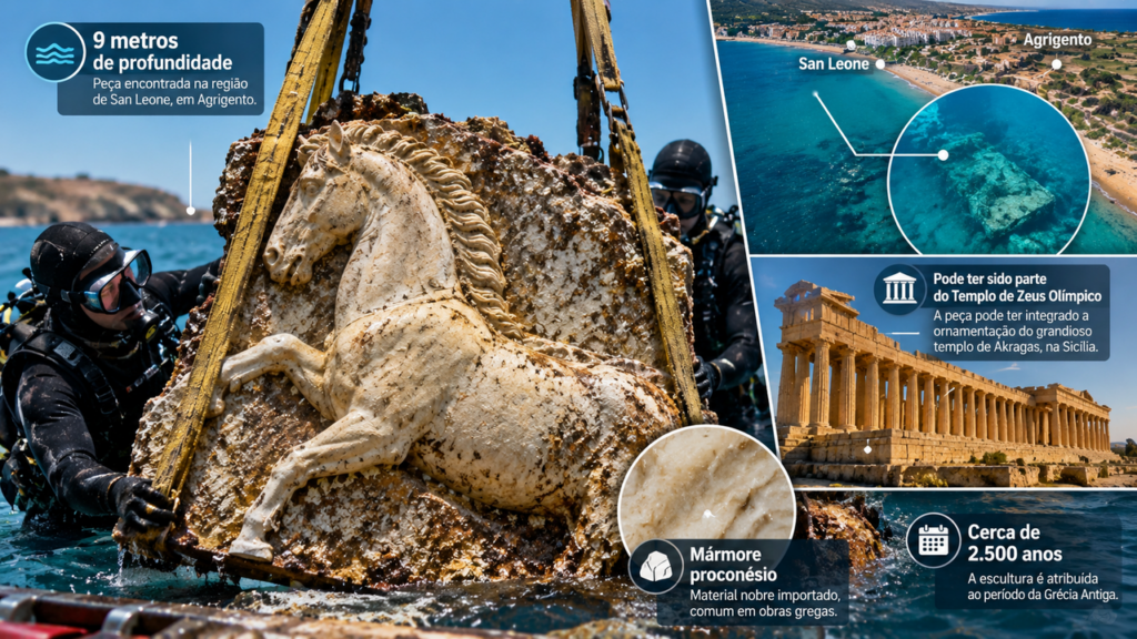 Mergulhadores encontram a 9 metros de profundidade um cavalo de 2.500 anos ligado ao colossal Templo de Zeus