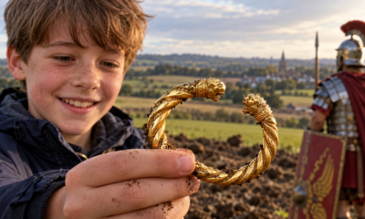 Garoto de 12 anos caminhava por uma trilha na Europa quando encontrou um bracelete de ouro de 1.800 anos escondido sob a terra