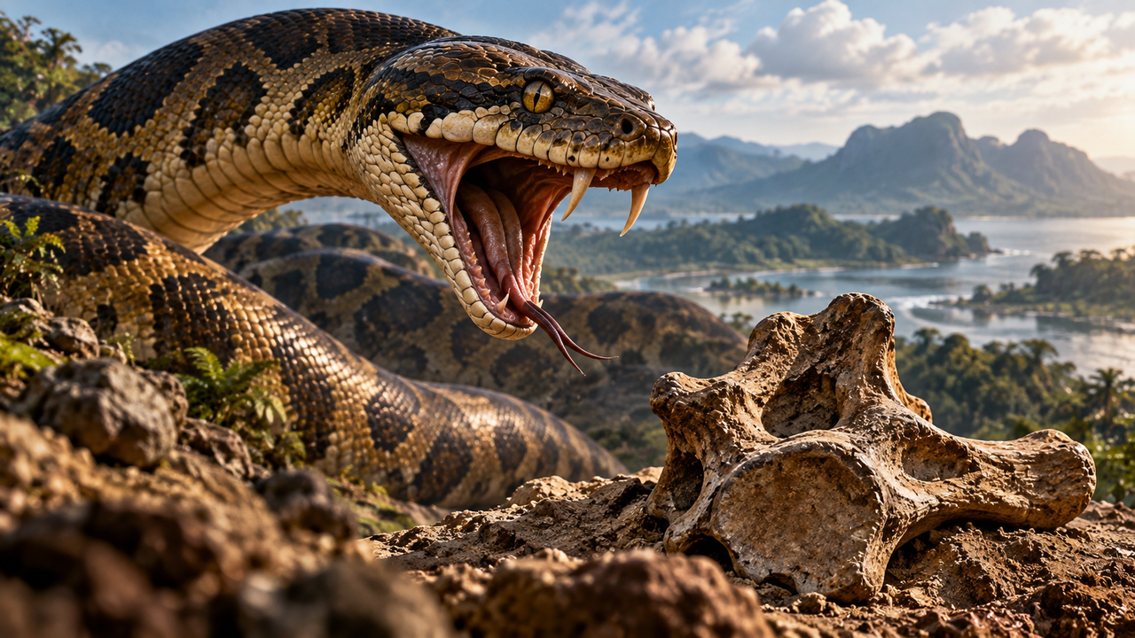 Fóssil de uma piton gigantesca revela uma serpente de quase 4 metros que dominava os ecossistemas há centenas de milhares de anos