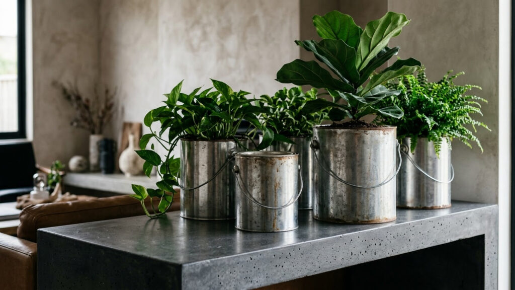 Do lixo ao luxo: como transformar latas de tinta vazias em vasos de plantas modernos com estilo industrial para a sala