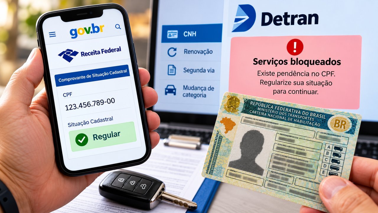 Pendência no CPF pode travar a renovação da CNH em 2026: motorista descobre o problema só no Detran e precisa regularizar antes de agendar o exame
