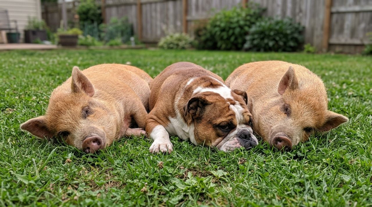 Bulldog criado desde pequeno ao lado de porcos cresce acreditando que é um deles e surpreende a todos com seu comportamento e a amizade inseparável com os animais