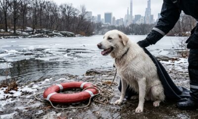 Homem pula em lago congelado no Central Park para salvar cachorro que estava se afogando, e cena impressionante é registrada por câmeras
