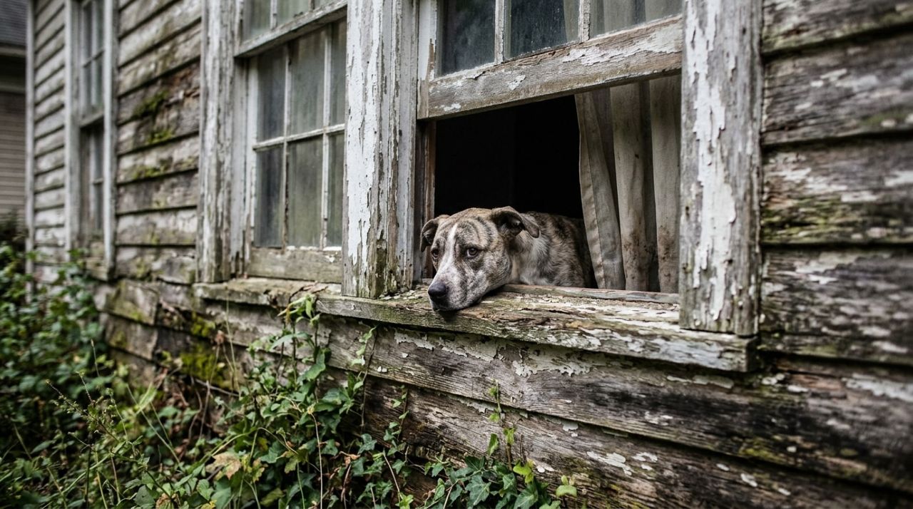 Equipes de resgate percebem rostinhos olhando pelas janelas de uma casa abandonada e encontram 34 cães precisando de ajuda