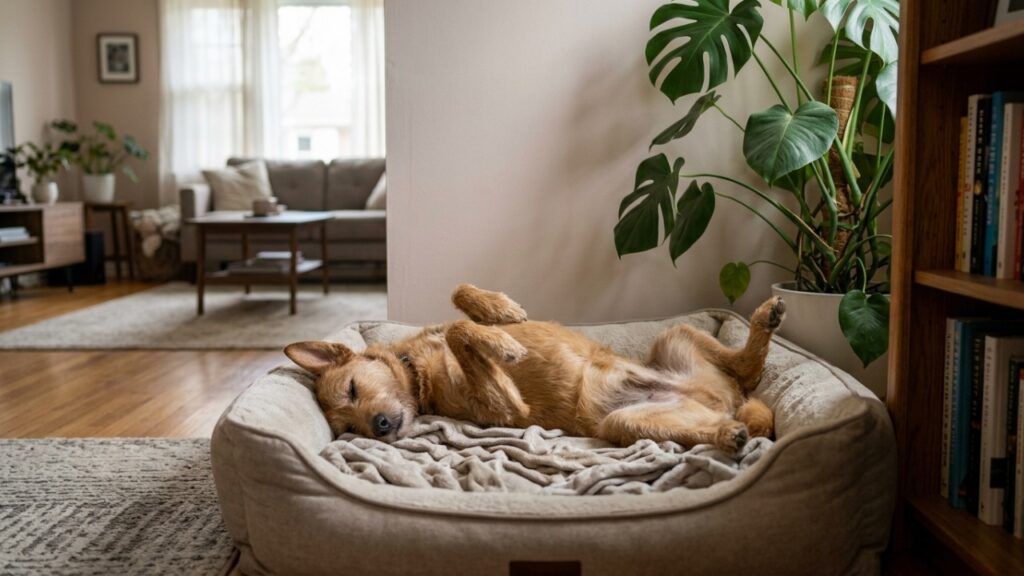 Veterinários explicam: “Quando um cachorro dorme de barriga para cima, ele pode não estar apenas tentando se refrescar, mas mostrando que consegue relaxar profundamente no lugar onde está”