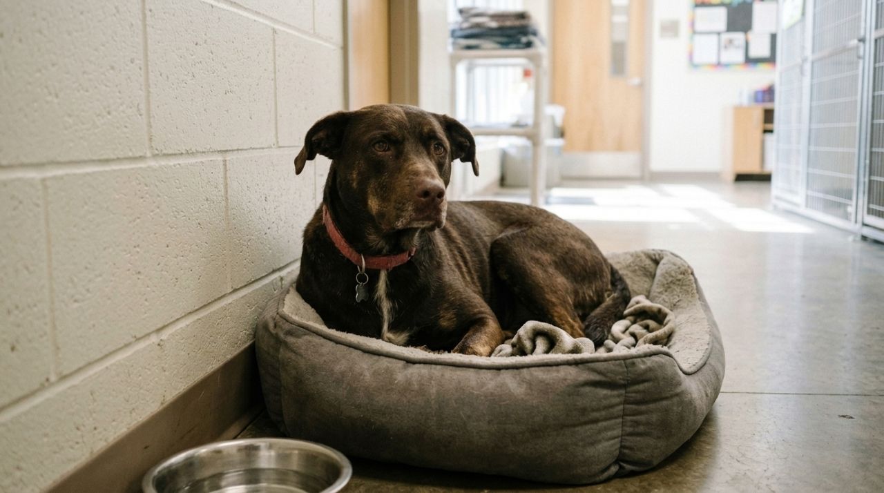 Cachorro passou dias escondido e olhando para a parede, com medo de se aproximar das pessoas, até que um gesto de carinho começou a transformar sua vida