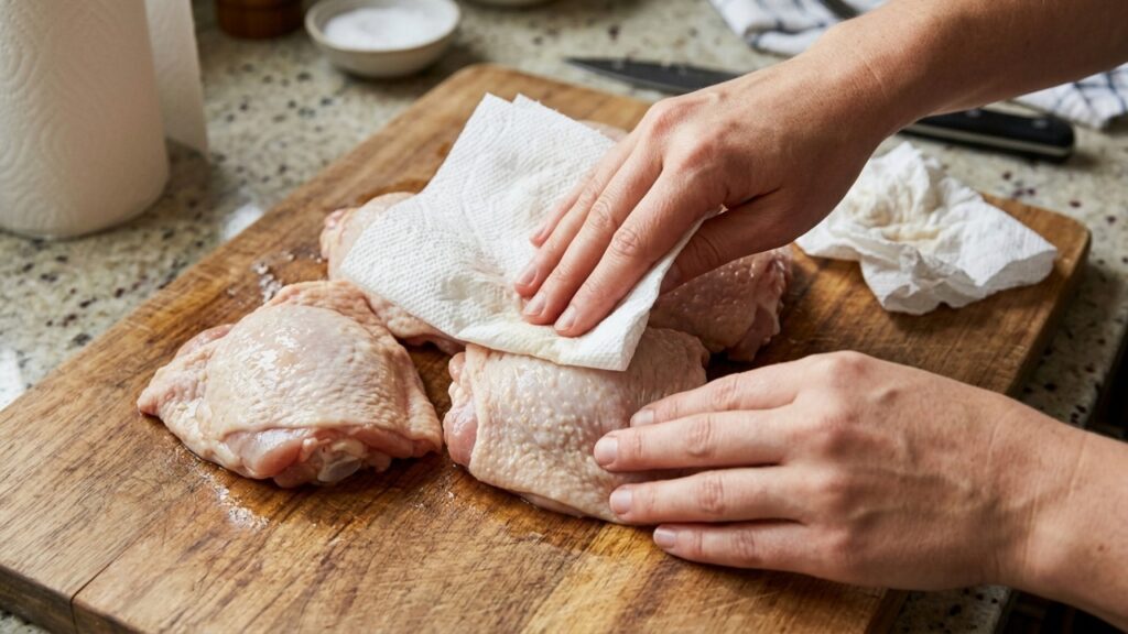 Chefs de cozinha afirmam: "Para a pele do frango ficar crocante, não leve a ave úmida direto ao forno, deixe a superfície secar antes de assar"