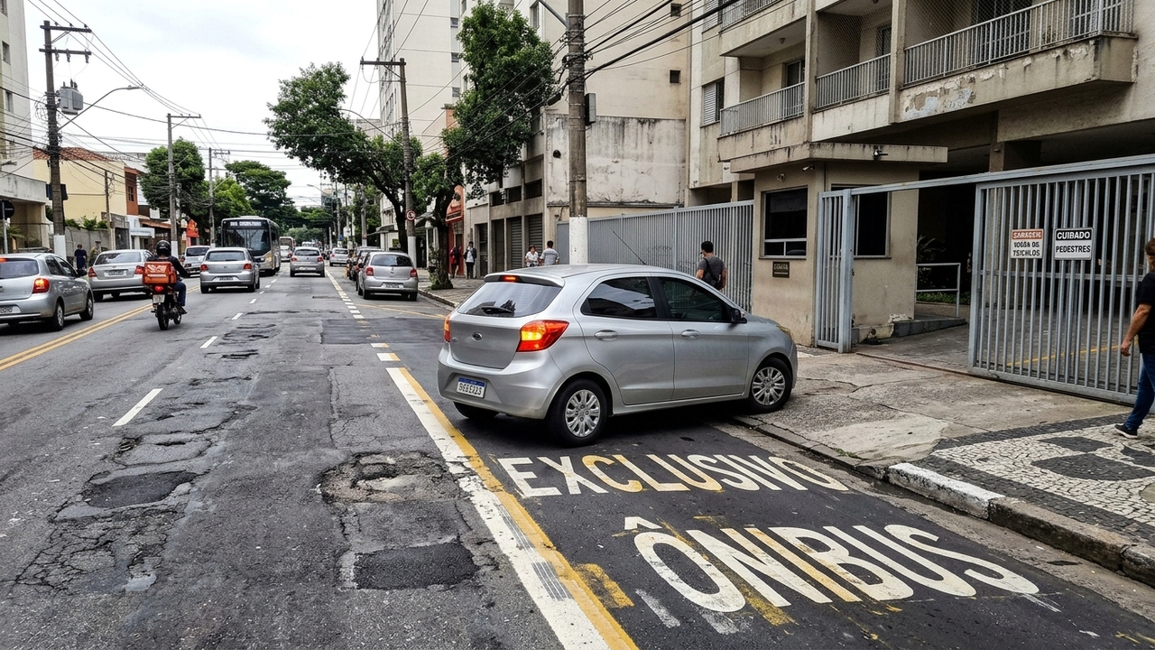 Motorista invade faixa exclusiva de ônibus para entrar na garagem de casa e juiz anula a multa de R$ 293 por comprovação de acesso ao lote
