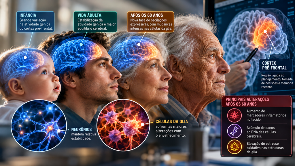 O cérebro humano muda de forma acelerada depois dos 60 anos, revela mapa inédito que acompanha células cerebrais ao longo de toda a vida