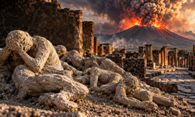 Arqueólogos encontraram um homem que fugiu de Pompeia quando o Monte Vesúvio entrou em erupção 2.000 anos depois, segurando uma tigela para proteger a cabeça e uma lâmpada para iluminar o caminho