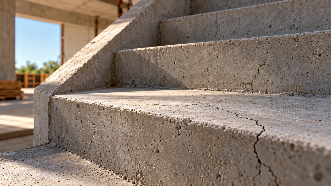 O concreto de uma escada começa a apresentar pequenas rachaduras depois da obra, mas a origem do problema pode estar em uma etapa da execução que passou despercebida