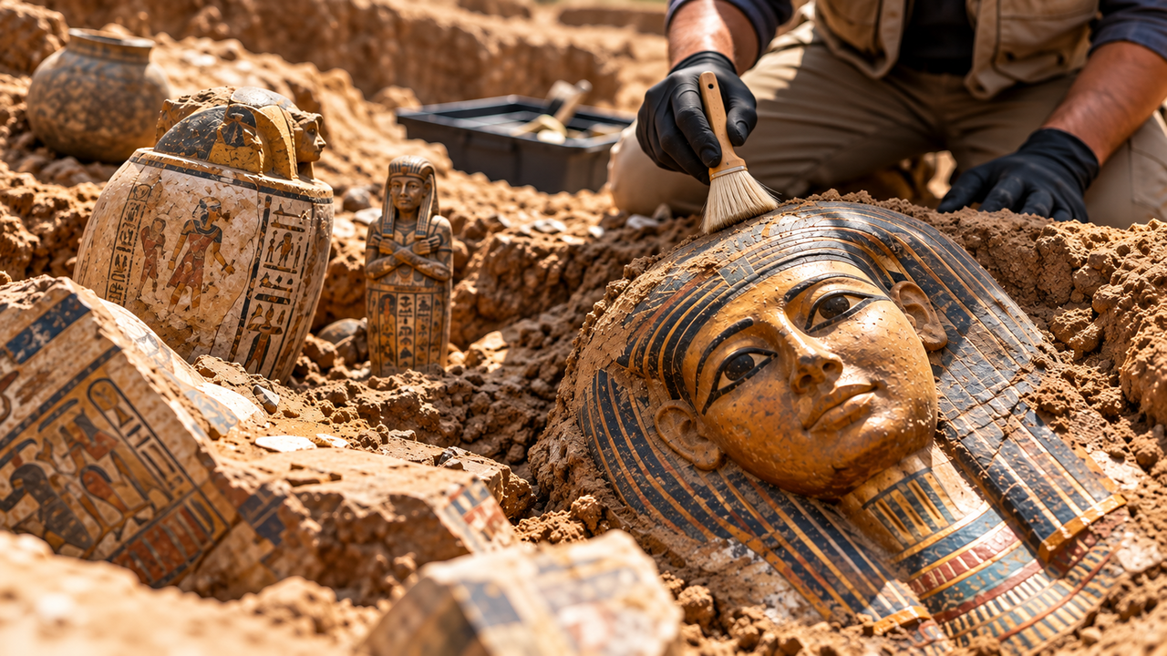 Morador cavava o quintal para instalar uma piscina quando encontrou um conjunto de artefatos egípcios preservados sob a terra e revelou uma descoberta arqueológica extraordinária
