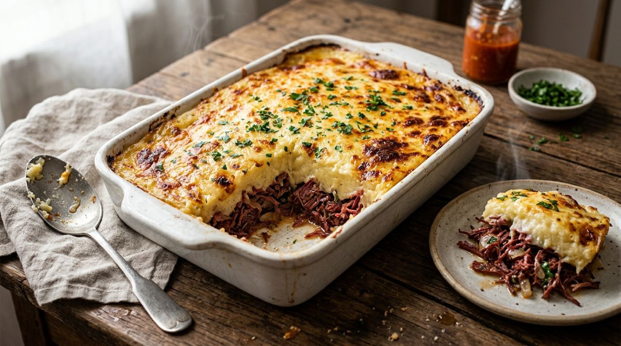 Cozinheiros concordam: para o escondidinho de carne-seca ficar cremoso e irresistível, não adicione leite em excesso, mas 2 colheres de requeijão ao purê de mandioca