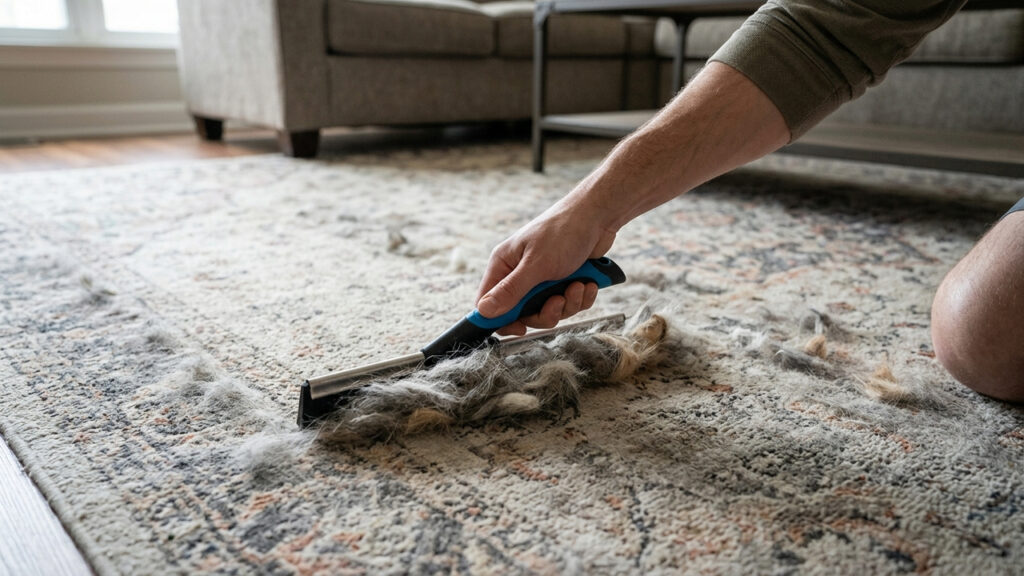 Esqueça o aspirador de pó: o método simples de um minuto para retirar todos os pelos de pets do tapete sem esforço