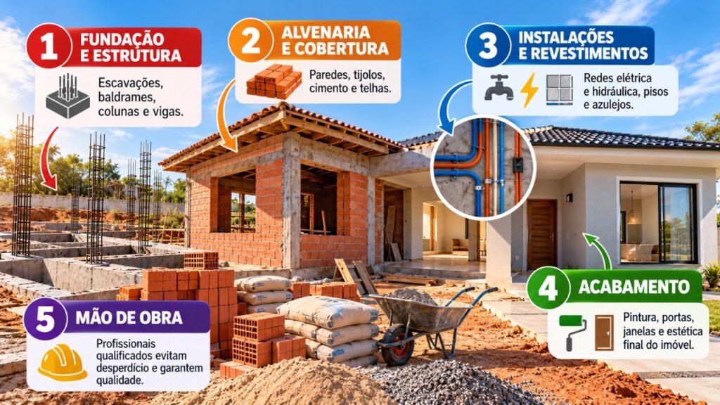 Quanto custa construir uma casa de 30 m² em terreno próprio em 2026, com 2 quartos, sala integrada à cozinha e banheiro, incluindo fundação, paredes, telhado, instalações elétricas e hidráulicas até a entrega das chaves