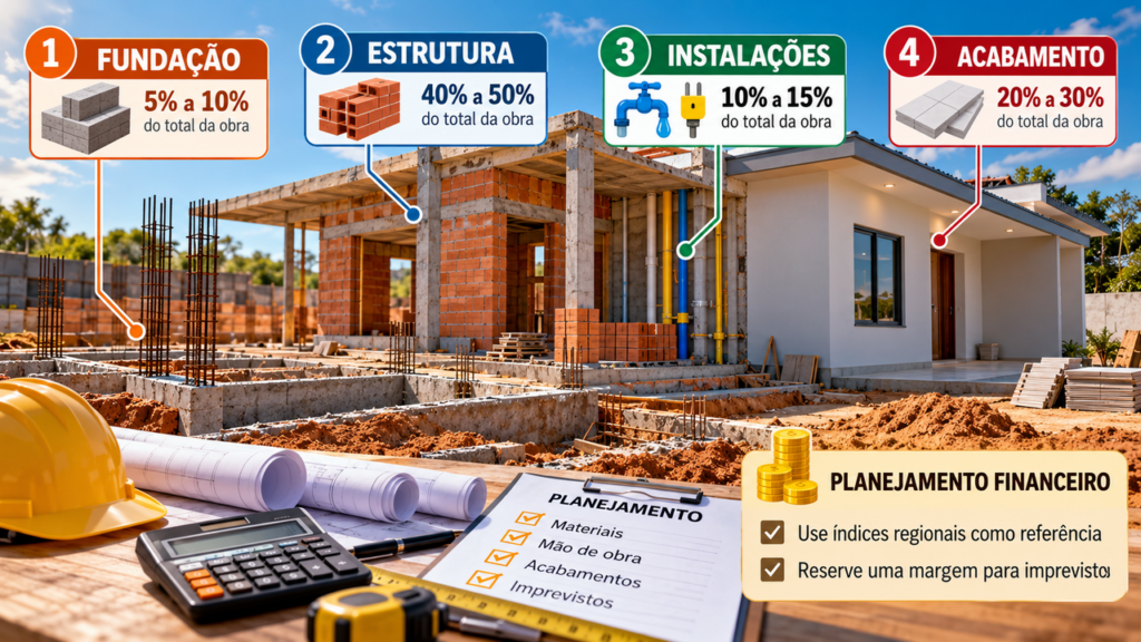 Quanto custa construir uma casa de 50 m² em terreno próprio em 2026, com 2 quartos, sala, cozinha e banheiro, usando materiais econômicos e mão de obra contratada para concluir toda a obra
