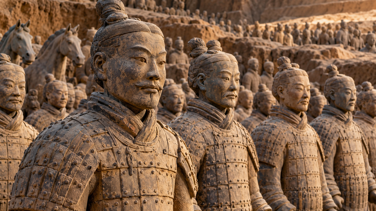 Após 2.000 anos, um exército de milhares de soldados de terracota na China continua surpreendendo pesquisadores que tentam descobrir como artesãos conseguiram criar rostos tão diferentes para cada guerreiro