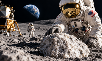 Em 1971, astronautas da Apollo 15 encontraram uma rocha branca posteriormente identificada como parte da antiga crosta lunar; a "Rocha Gênesis" foi estimada em cerca de quatro bilhões de anos