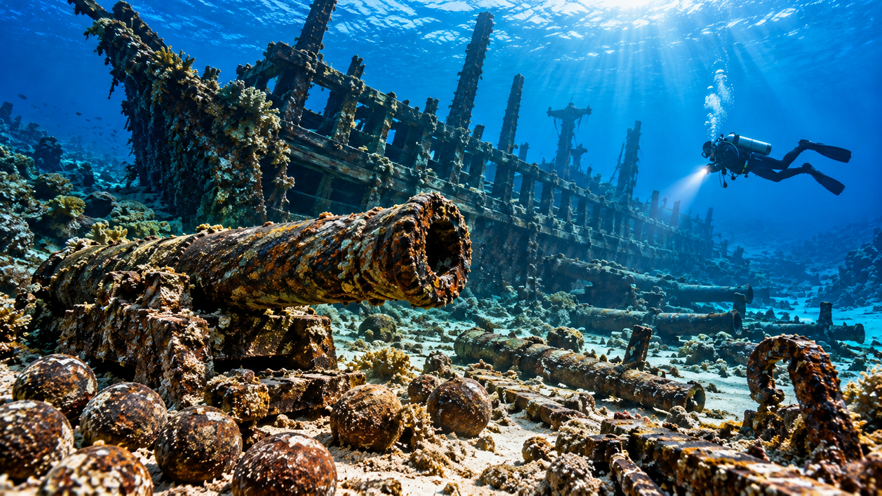 Seis navios da era dos piratas do Caribe são encontrados no fundo do mar das Bahamas com canhões, munições e artefatos preservados por séculos