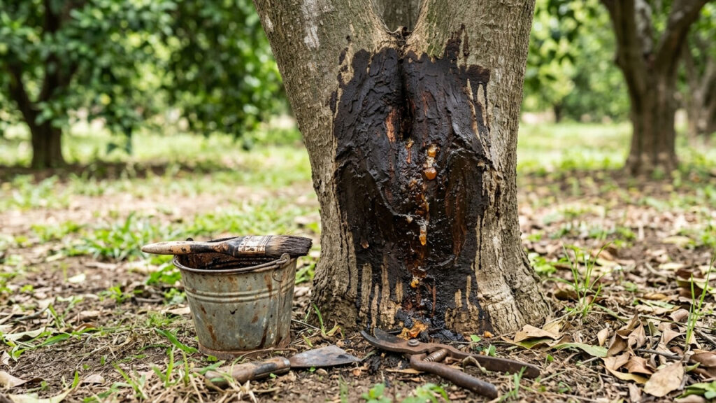 Extrato de casca de angico com sabão neutro no tronco: para que serve a calda adstringente que estanca a gomose em árvores