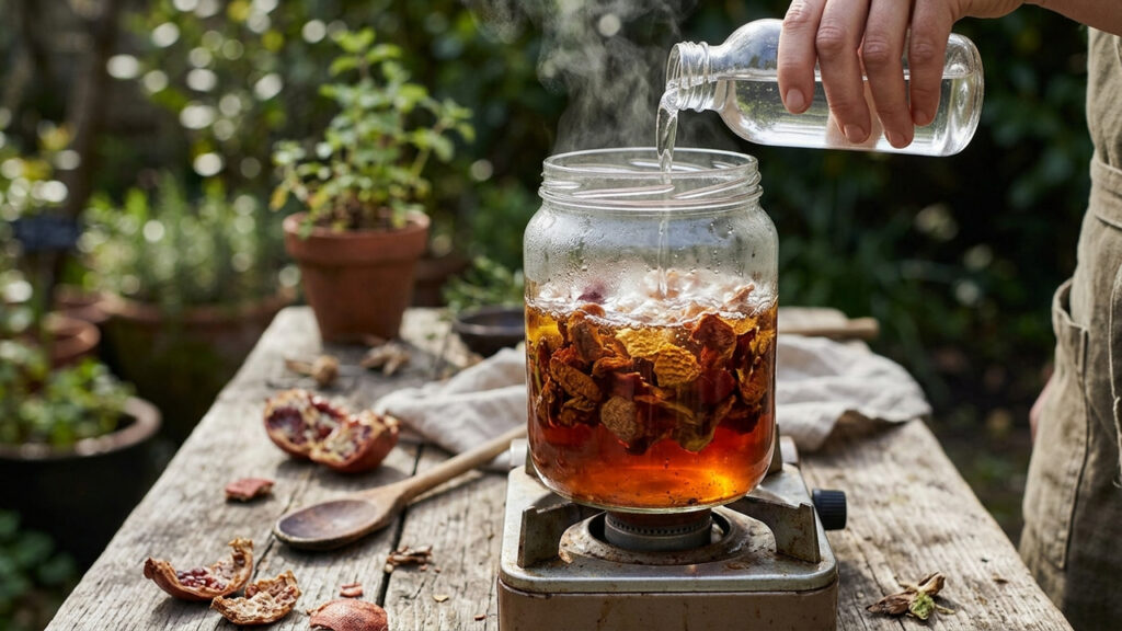 Pulverizar extrato de casca de romã com glicerina nas plantas: a receita adstringente que fecha feridas e acelera folhas roídas por insetos