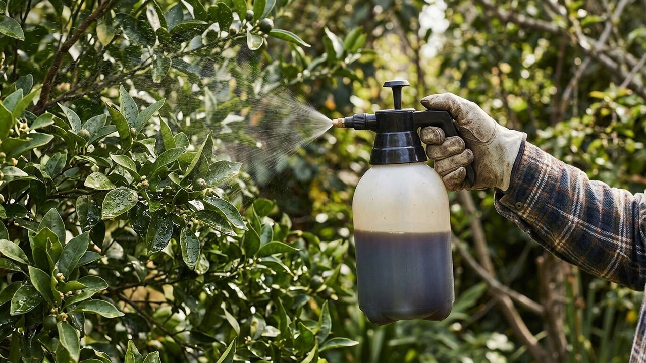 Pulverizar extrato de gergelim preto com sabão de oliva nas plantas: o defensivo botânico caseiro para repelir percevejos em frutíferas