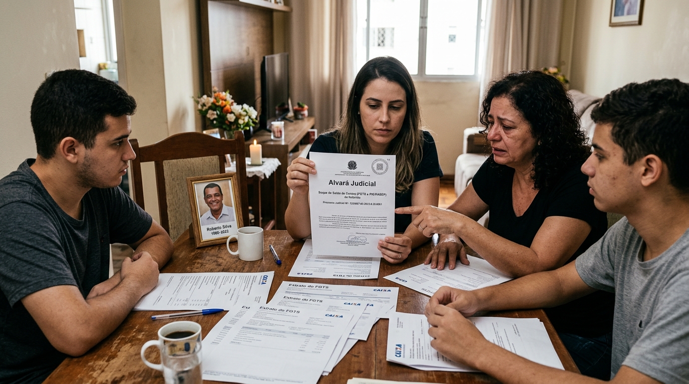 Família descobre que o saldo da poupança e o FGTS do pai falecido podem ser sacados sem inventário, só com alvará judicial