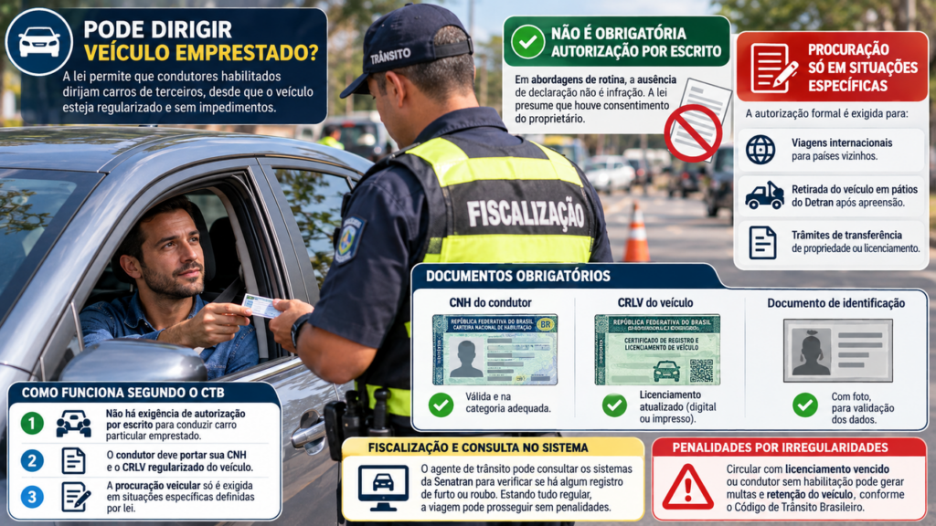 Motorista apresenta autorização para dirigir veículo de outra pessoa durante fiscalização, agente questiona a documentação e ele descobre quando esse documento é realmente exigido pela legislação