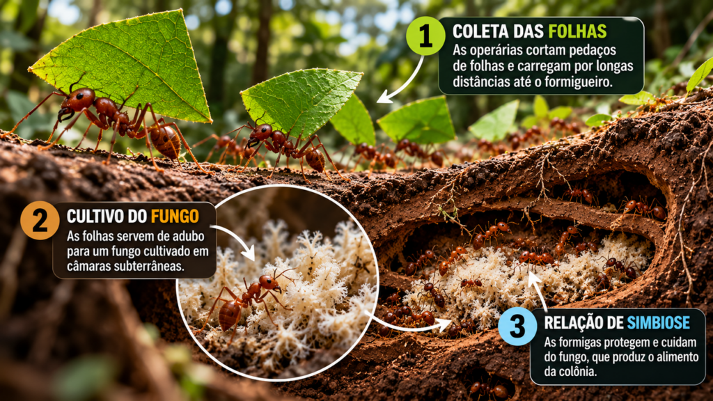 A formiga que cultiva fungos dentro do formigueiro, transporta pedaços de folhas por longas distâncias e utiliza uma técnica de agricultura natural que intriga pesquisadores há décadas
