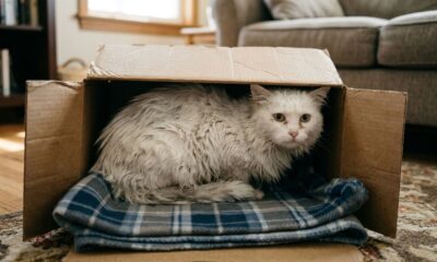 Mulher encontra uma caixa misteriosa, decide abrir para descobrir o que havia dentro e se depara com um gato que precisava urgentemente de ajuda