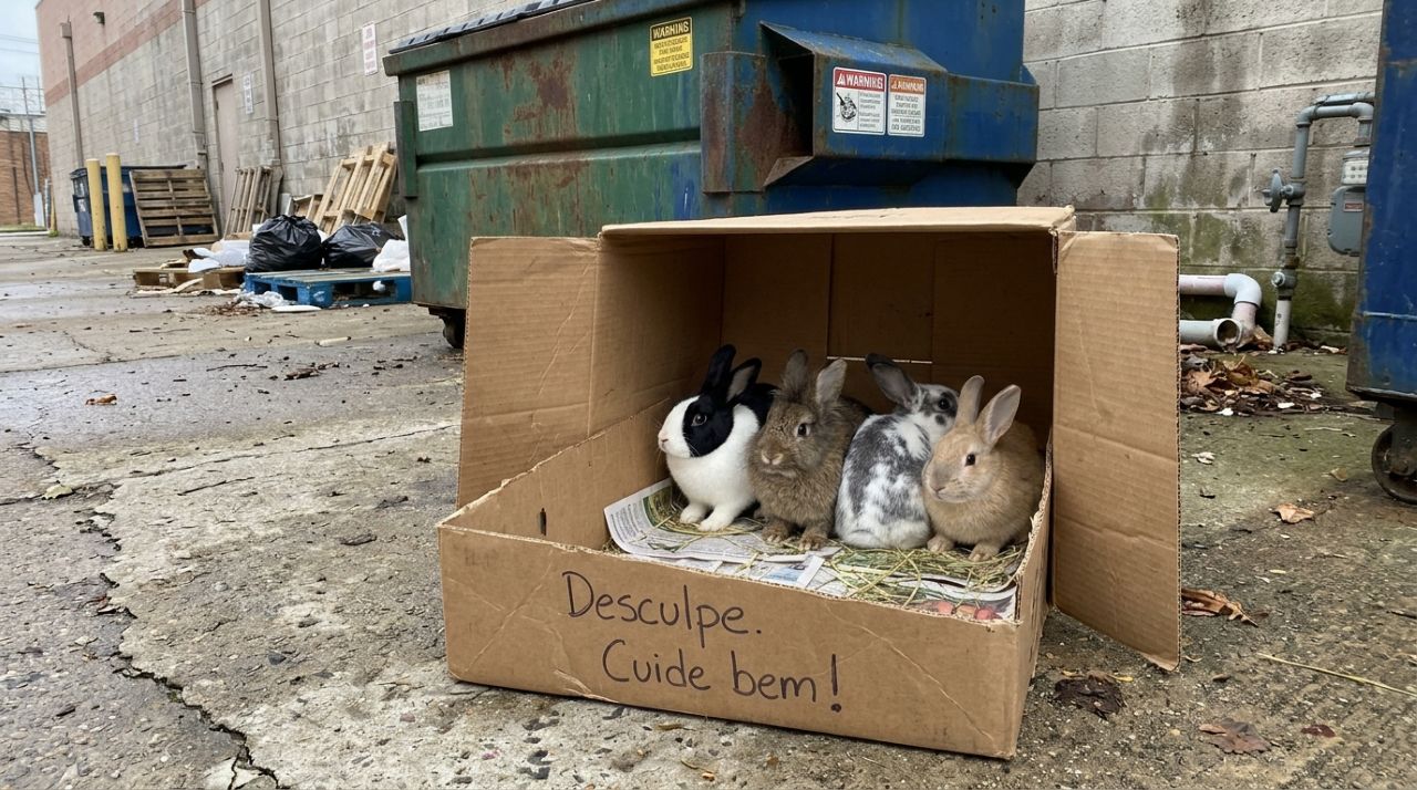 Mulher sai para levar o lixo e encontra caixa com a palavra “Desculpe”, mas fica emocionada ao descobrir 4 animais abandonados dentro