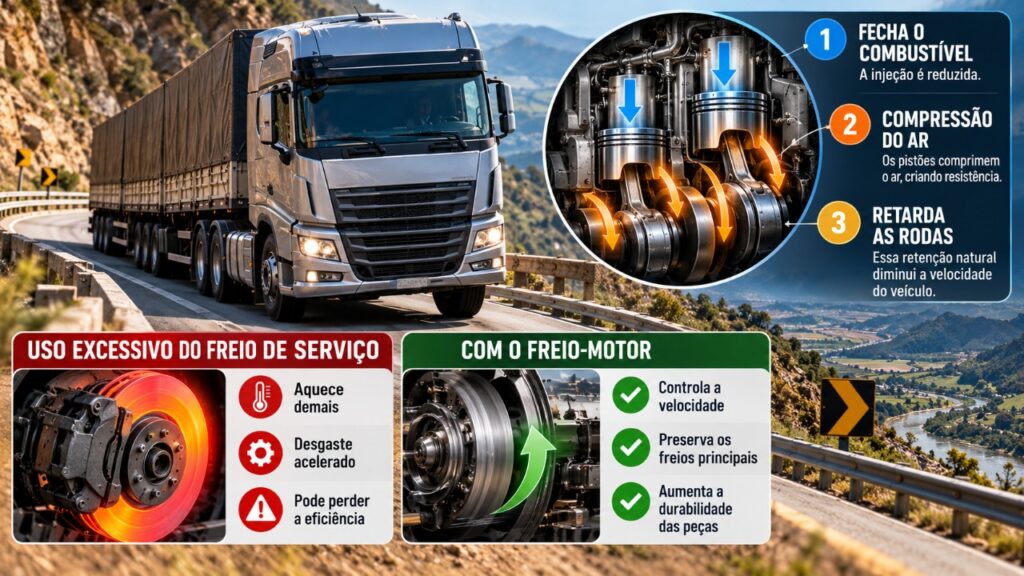 Por que os caminhões usam freio-motor nas descidas e como esse sistema ajuda a controlar veículos pesados sem depender apenas dos freios convencionais
